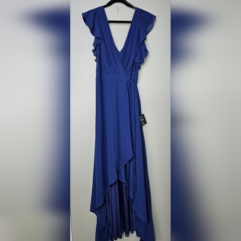 Lulus Ravishing Charm Dark Blue Ruffled Wrap High-Low Maxi Dress - Picture 11 of 14